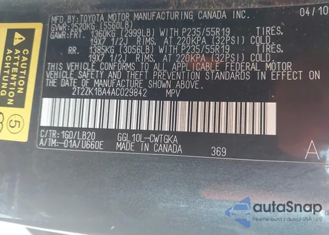 2010 Lexus Rx 350 from USA, damaged, VIN 2T2ZK1BA4AC029842